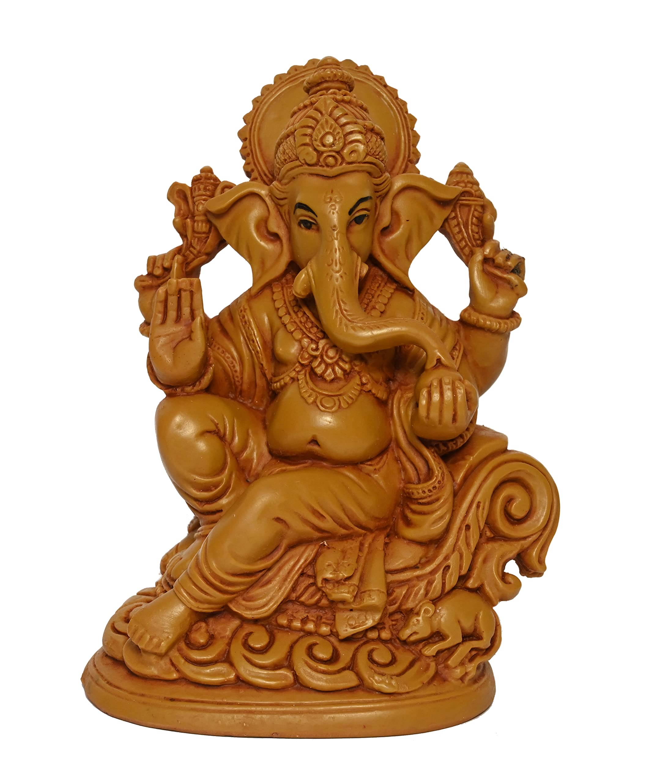 Karighar Polyresin Ganesh Ganpati Bappa Idol Perfect For Home | Living Room | Puja Room | Gifting (Brown, 10 X 11 X 15 Cm)
